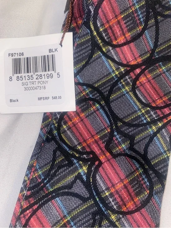 Coach Poppy Reversible Signature Tartan Plaid Silk Pony Scarf - Picture 6 of 6
